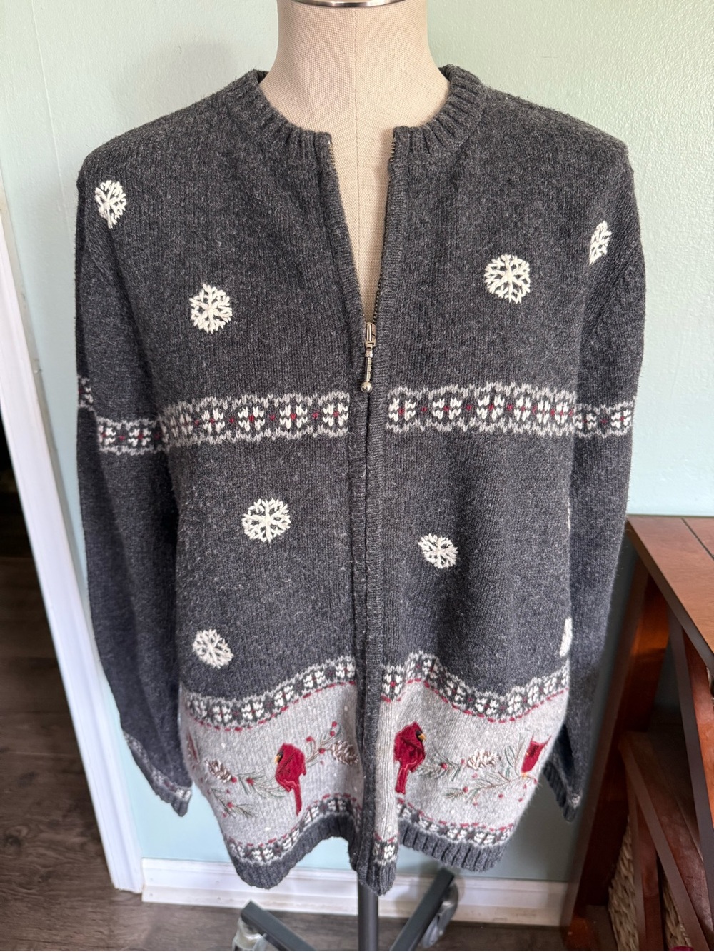 Croft & Barrow Winter Cardinal Christmas Full Zip Cardigan Sweater Size XL